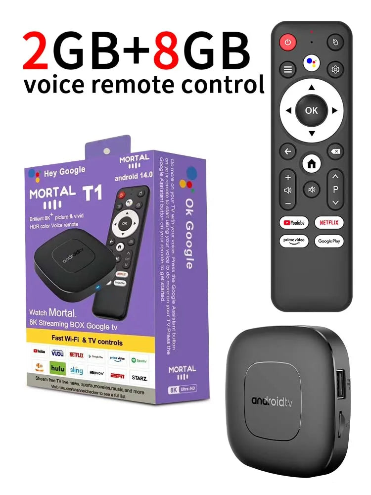2024 Mortal T1 TV Box Android Allwinner H313 Quad Core HDR10+ 4K 2GB RAM 8GB 16GB ROM 2.4G&5G Wifi Home Theater Media Player