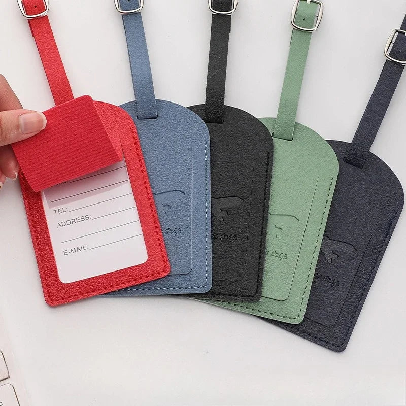 1PCS PU Leather Business Luggage Tag Suitcase Address Label Luggage Boarding Case Label Name ID Address Clip Travel Accessories