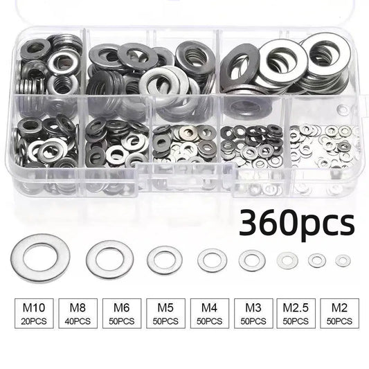 360/580pcs 304 Stainless Steel Flat Washers Set, Perfect For Home Decor, Factory Repair, Kitchens, Shops & More