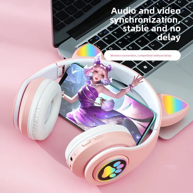 New arrival bluetooth ear head b39 cat ear luminous bluetooth ear head wearable foldable card mobile phone wireless headset neut