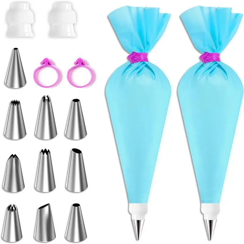 Silicone Piping Tip Set Cake Frosting Tips Stainless Steel Nozzles Spatula  DIY Baking Tools Accessory