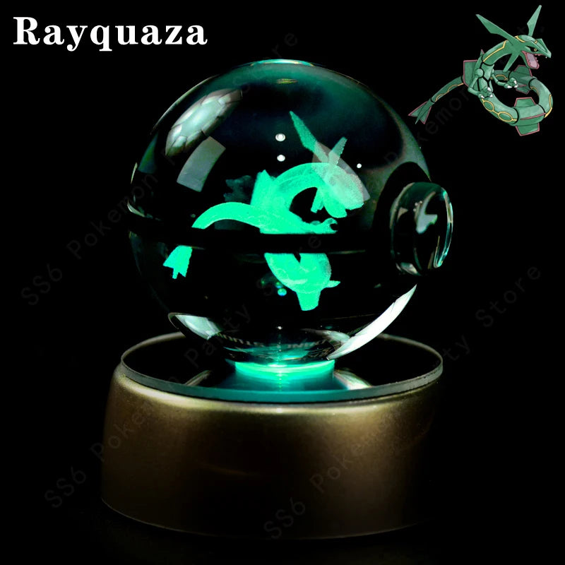 Pokemon Crystal Ball Pikachu Gengar Eevee Mewtwo Lacario Anime Game Pokeball Led Night Light Base Kids Birthday Gift Home Decor
