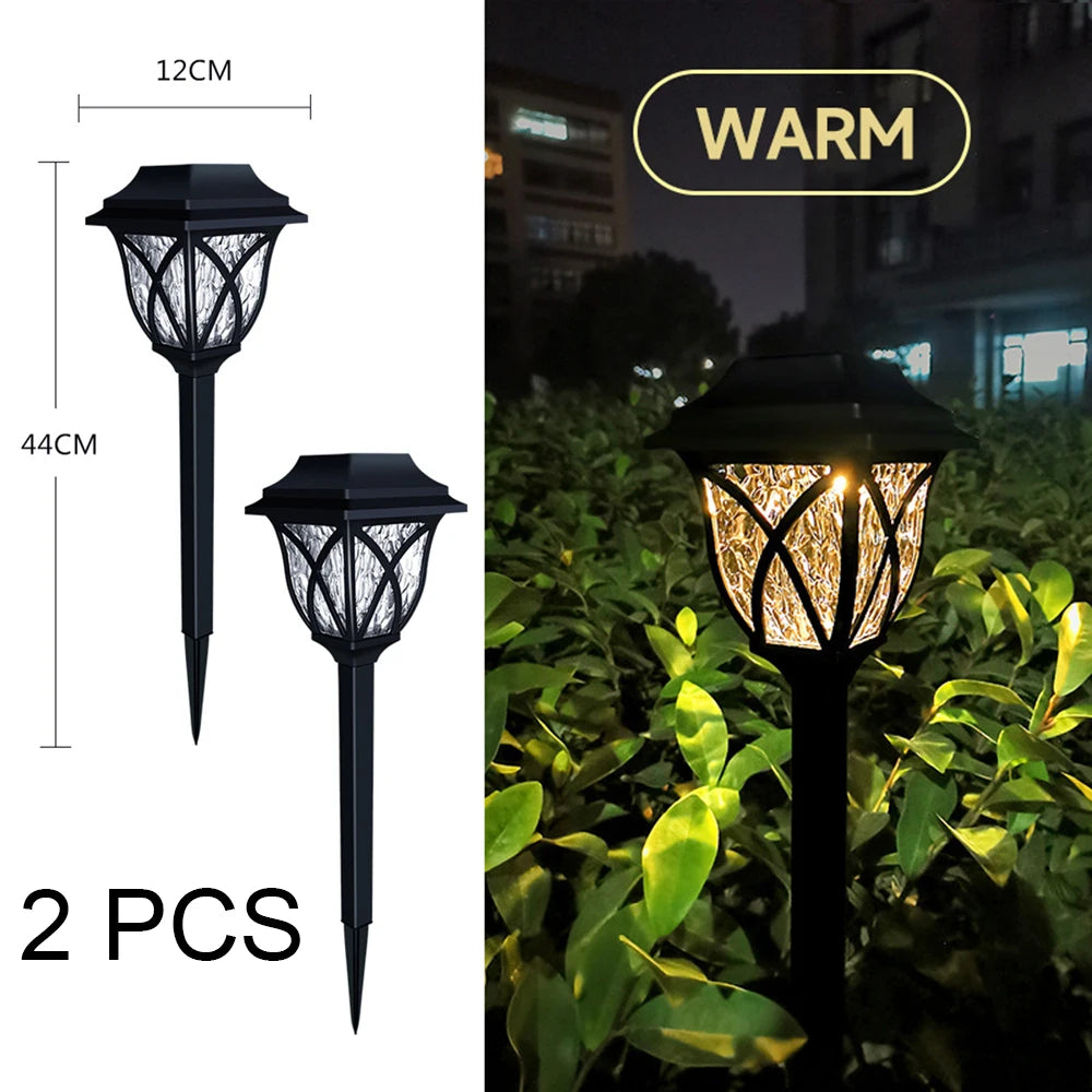 2pcs Led Solar Lawn Lights Outdoor Lamp Waterproof Warm Light Garden Courtyard For Walkway Path Villa Landscape Lights