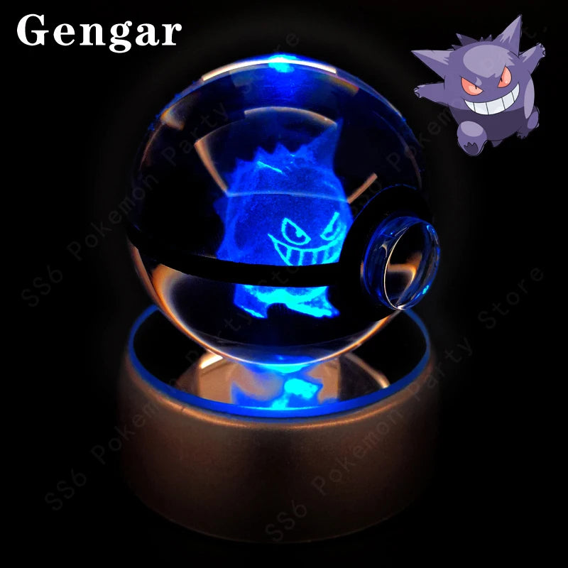 Pokemon Crystal Ball Pikachu Gengar Eevee Mewtwo Lacario Anime Game Pokeball Led Night Light Base Kids Birthday Gift Home Decor