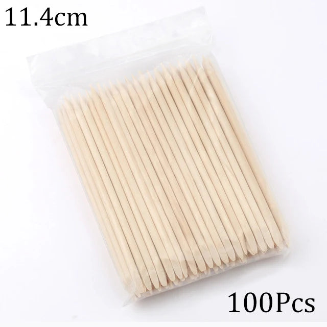 100/50pcs Nail Art Pusher Orange Wood Sticks Cuticle Pusher Remover Rhinestones Dotting Removal Manicure Pedicure Care Tools