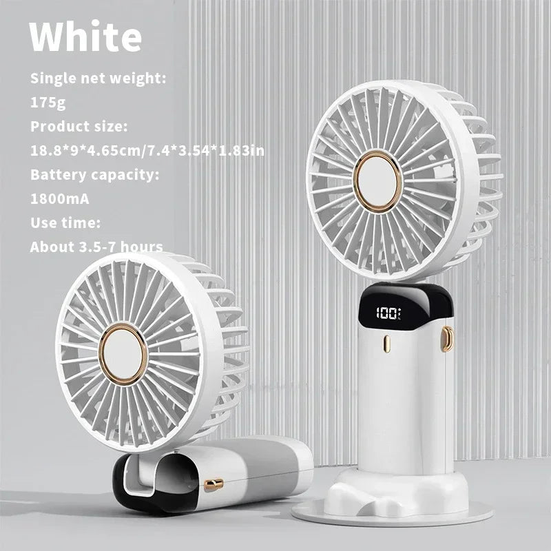 Handheld Mini Fan 3000mAh Foldable Portable Desk Outdoor Neck Hanging 5 Speed USB Rechargeable Fan Phone Stand Display Screen