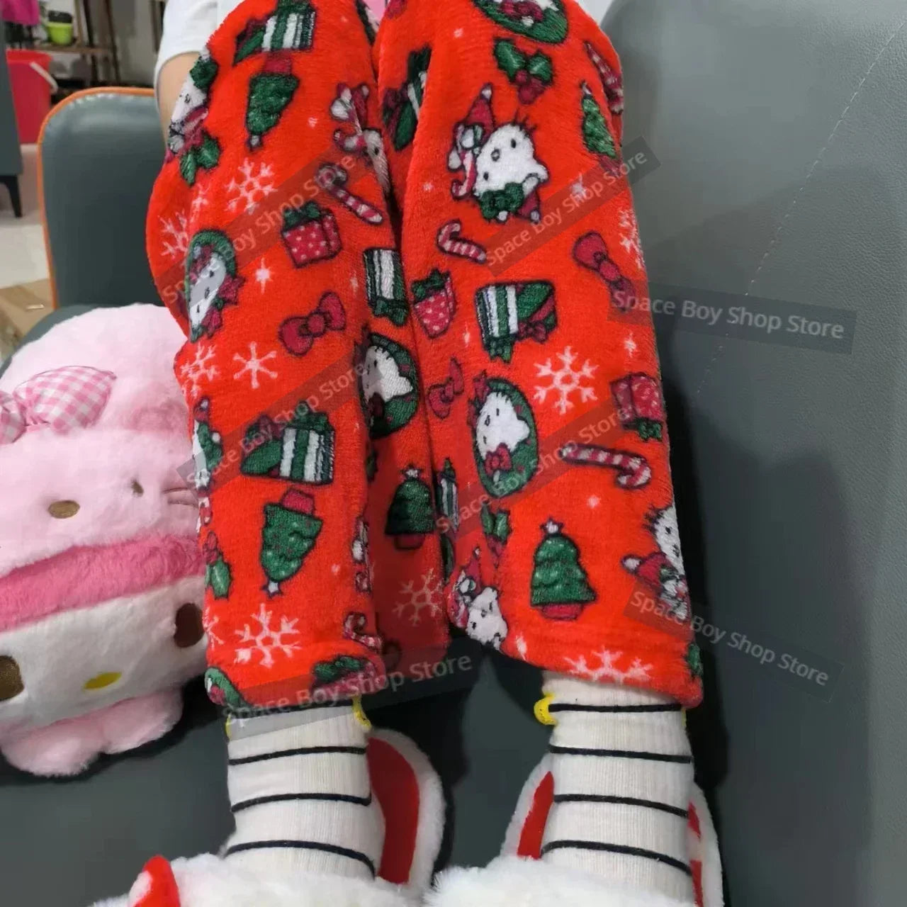 Cartoon Hello Kitty pajama pants for men and women spring and summer thin loose couple casual home pants walking pants