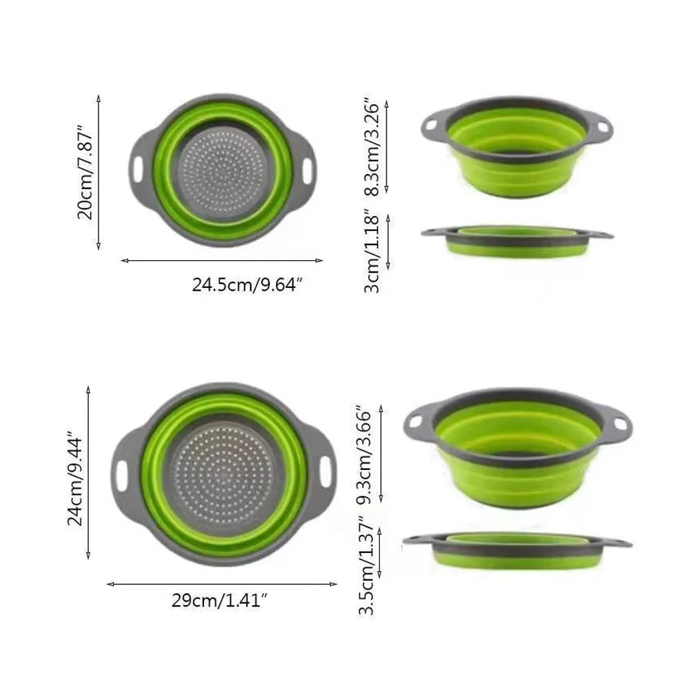 Silicone Collapsible Colander Vegetable Fruit Washing Drainage Basket Round Drainer Bowl Folding Food Strainer Handle