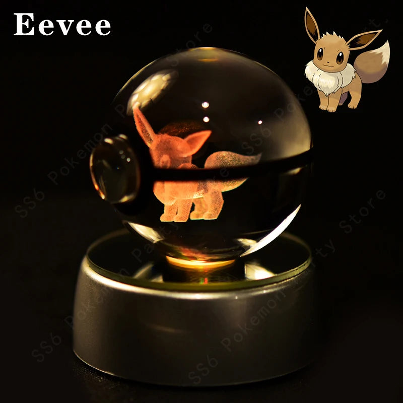 Pokemon Crystal Ball Pikachu Gengar Eevee Mewtwo Lacario Anime Game Pokeball Led Night Light Base Kids Birthday Gift Home Decor