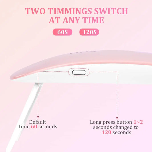 Mini UV LED Nail Lamp 6W for Curing Nail Gel Polish Portable Foldable 120s/60s Timing Manicure Dry Machine Nail Art Drying Tool