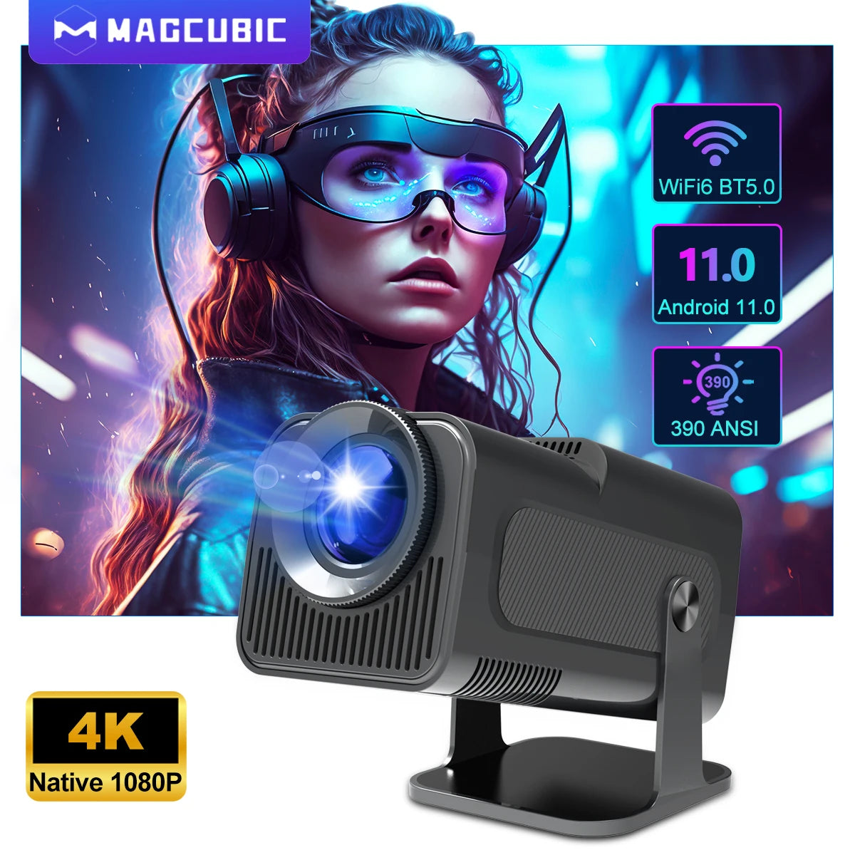 Magcubic  HY320 Android11 4K HD Projector WiFi6 Allwinner H713 390ANSI BT5.0 1920*1080P Outdoor portable projetor Upgrated HY300
