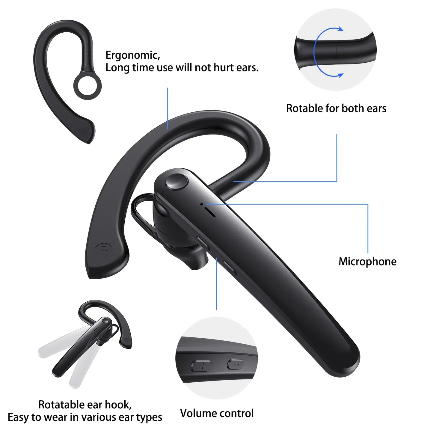 Wireless Bluetooth Headphones With Microphon Earphone ENC Noise Cancelling Handsfree Talking Headset Busines Auriculares Driving