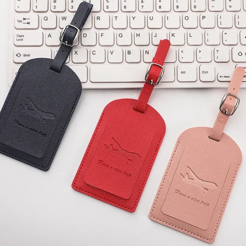 1PCS PU Leather Business Luggage Tag Suitcase Address Label Luggage Boarding Case Label Name ID Address Clip Travel Accessories