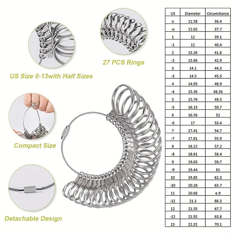 3pcs Stainless Steel Ring Sizer Mandrel Kit with Measuring Tool for Jewelry Making -Ideal Gift for DIY Enthusiasts and Beginners