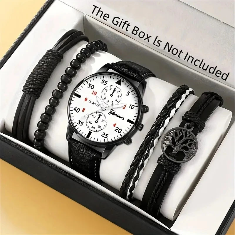 New Men Watch Luxury Bracelet Set Fashion Business Brown Leather Quartz Wrist Watches for Men Gift Set Relogio Masculino