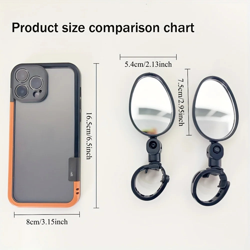 2pcs Black 360° Adjustable Bicycle Rearview Mirror with Wide Angle Lens - Durable PVC, Universal Fit for Road & Mountain Bikes