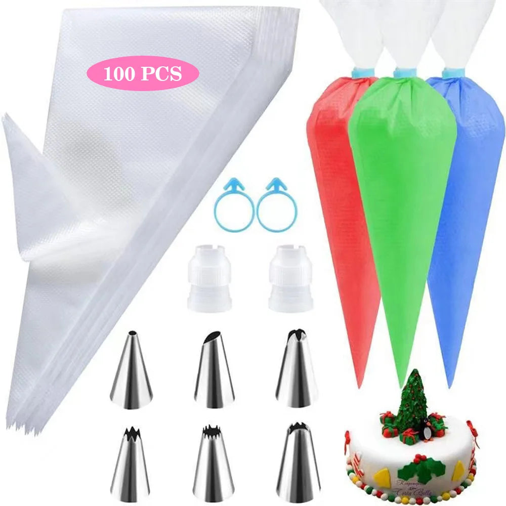 Silicone Piping Tip Set Cake Frosting Tips Stainless Steel Nozzles Spatula  DIY Baking Tools Accessory