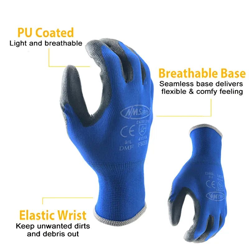 24Pieces/12 Pairs Safety Working Gloves Black Pu Nylon Cotton Glove Industrial Protective Work Gloves NMSafety Brand Supplier