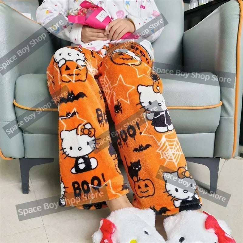 Cartoon Hello Kitty pajama pants for men and women spring and summer thin loose couple casual home pants walking pants