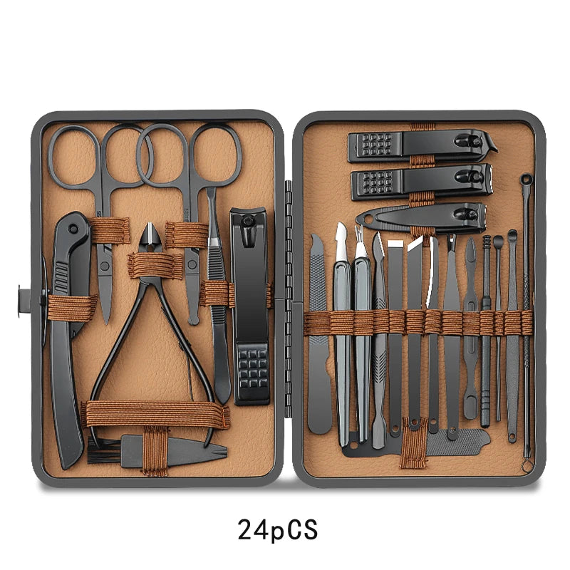 8/12/15/20/24 pcs Manicure Cutters Nail Clipper Set Household Stainless Steel Ear Spoon Pedicure Scissors Tool For Beauty