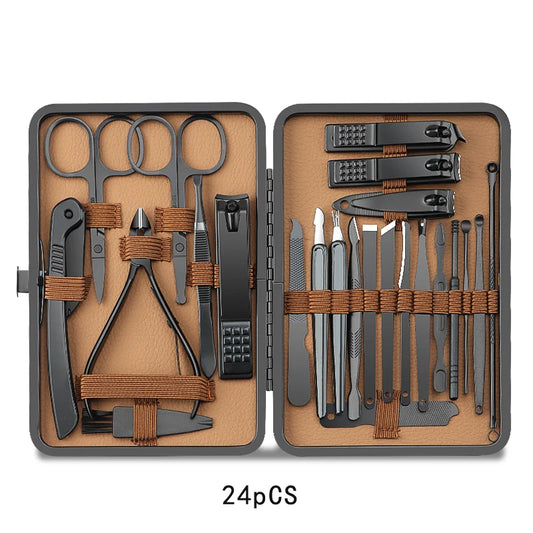 8/12/15/20/24 pcs Manicure Cutters Nail Clipper Set Household Stainless Steel Ear Spoon Pedicure Scissors Tool For Beauty