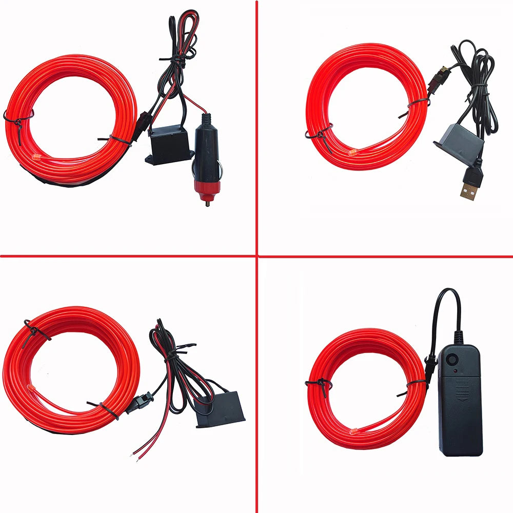 1/2/3/4/5M LED Car Interior Decoration Light EL Wiring Light USB wire control Auto DIY Flexible Ambient Light Neon Strip