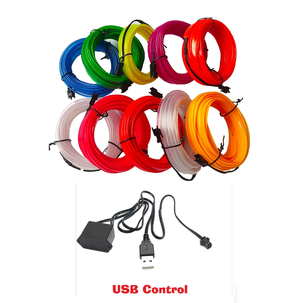 1/2/3/4/5M LED Car Interior Decoration Light EL Wiring Light USB wire control Auto DIY Flexible Ambient Light Neon Strip