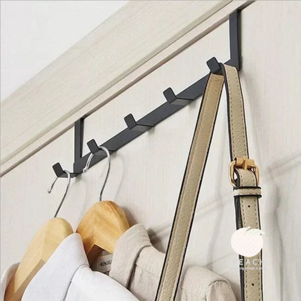 Hook Behind The Door Punch-free Five-row Wrought Iron Clothes Bag Hook Large Load-bearing Hat Sundries Storage Rack