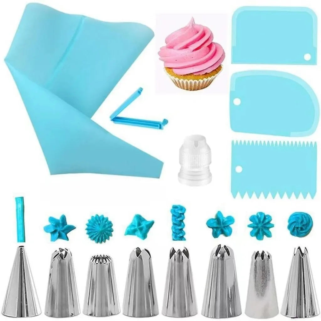 Silicone Piping Tip Set Cake Frosting Tips Stainless Steel Nozzles Spatula  DIY Baking Tools Accessory
