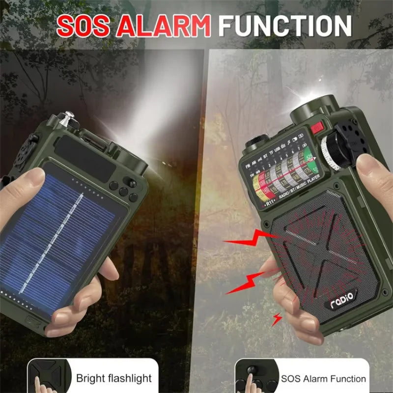 R11 hand cranked power generation emergency full band radio solar charging flashlight Bluetooth speaker SOS outdoor speakers