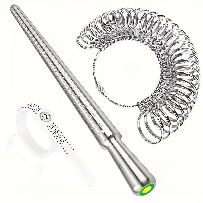 3pcs Stainless Steel Ring Sizer Mandrel Kit with Measuring Tool for Jewelry Making -Ideal Gift for DIY Enthusiasts and Beginners