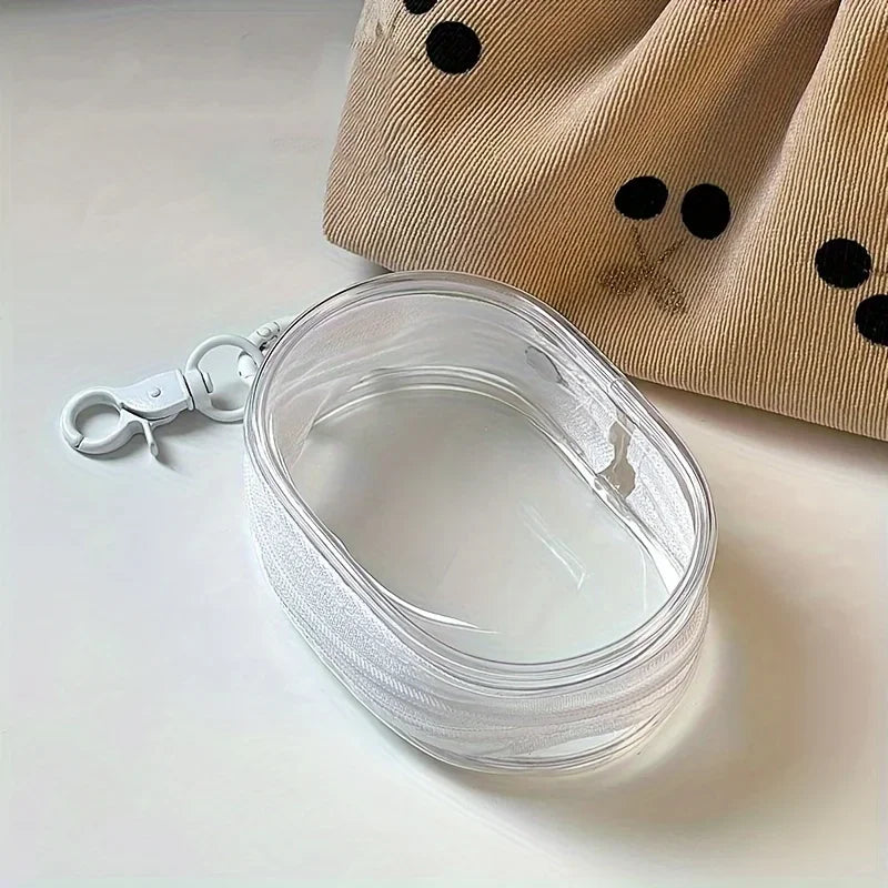 Portable Mini Clear Zipper Storage Bag With Keychain Makeup Brush Travel Cosmetics Organizer Case Cute Pvc Dustproof Bags Tool