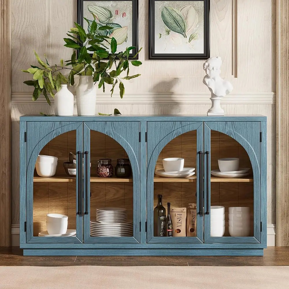 60"" Modern Accent Cabinet With Glass Doors, Sideboard Buffet Cabinet With Storag, Wood Coffee Bar Cabinet Buffet Table For