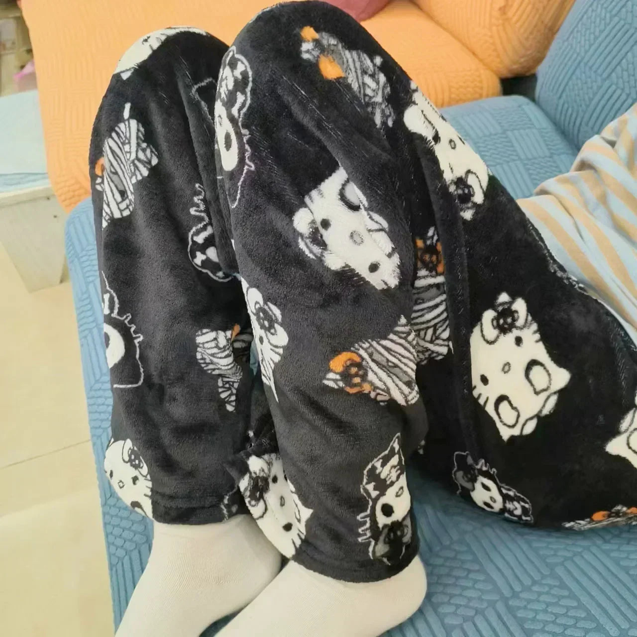 Cartoon Hello Kitty pajama pants for men and women spring and summer thin loose couple casual home pants walking pants