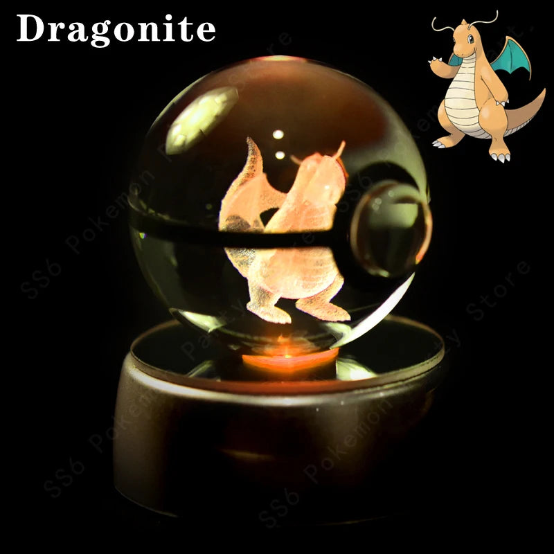 Pokemon Crystal Ball Pikachu Gengar Eevee Mewtwo Lacario Anime Game Pokeball Led Night Light Base Kids Birthday Gift Home Decor