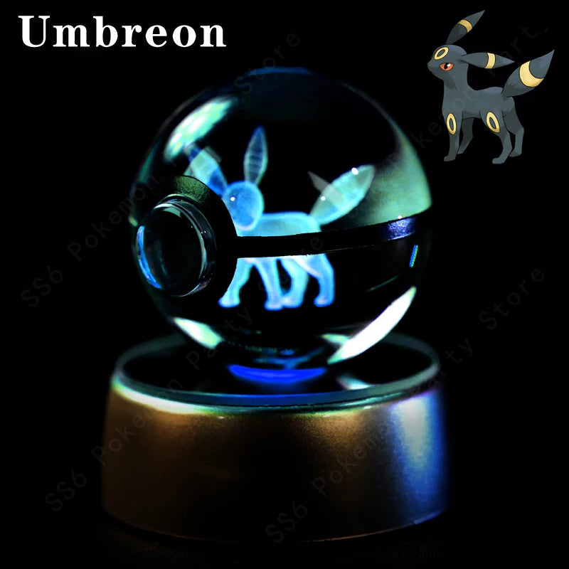 Pokemon Crystal Ball Pikachu Gengar Eevee Mewtwo Lacario Anime Game Pokeball Led Night Light Base Kids Birthday Gift Home Decor