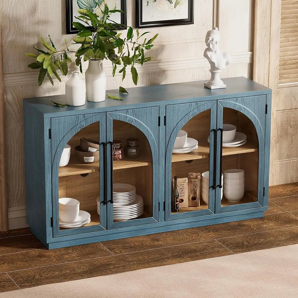 60"" Modern Accent Cabinet With Glass Doors, Sideboard Buffet Cabinet With Storag, Wood Coffee Bar Cabinet Buffet Table For