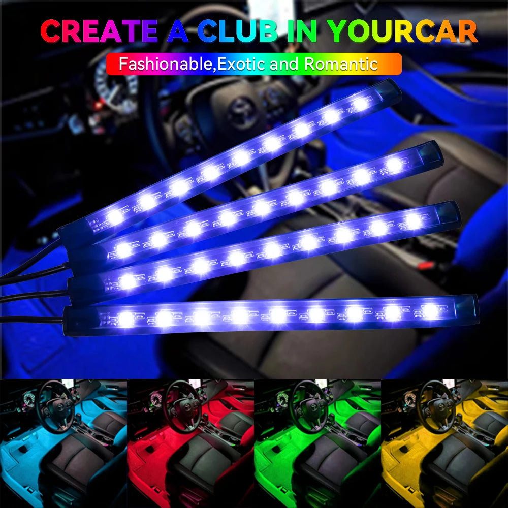 RGB Automotive Atmosphere Decorative Lamp Led Interior Light Strip Car Foot Ambient Lights with USB Cigarette with Remote Voice