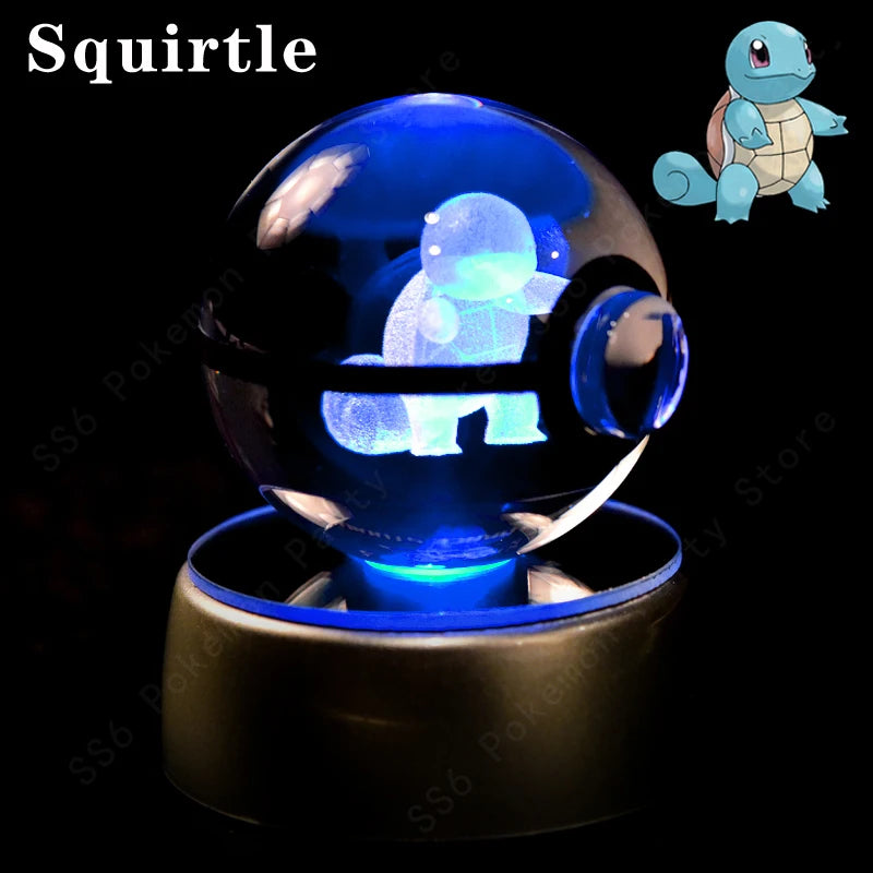 Pokemon Crystal Ball Pikachu Gengar Eevee Mewtwo Lacario Anime Game Pokeball Led Night Light Base Kids Birthday Gift Home Decor