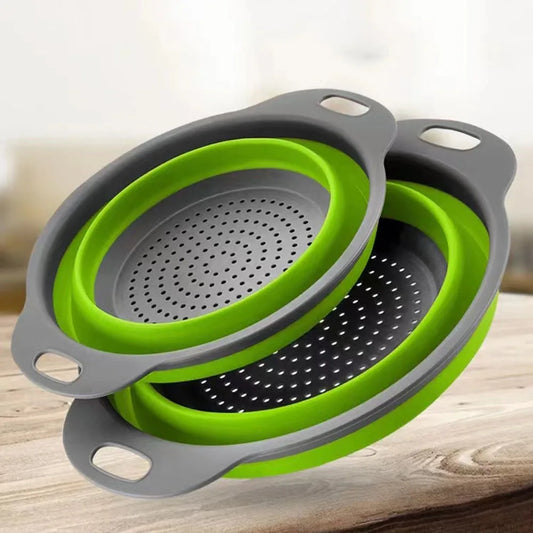 Silicone Collapsible Colander Vegetable Fruit Washing Drainage Basket Round Drainer Bowl Folding Food Strainer Handle