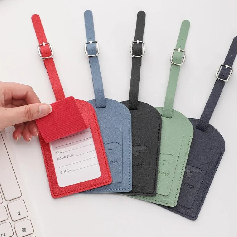 1PCS PU Leather Business Luggage Tag Suitcase Address Label Luggage Boarding Case Label Name ID Address Clip Travel Accessories