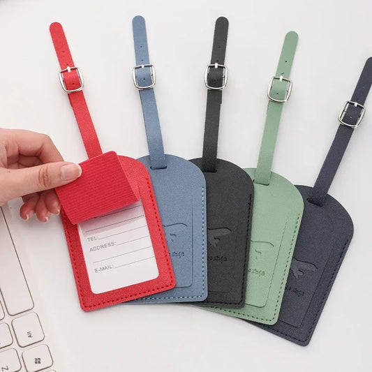 1PCS PU Leather Business Luggage Tag Suitcase Address Label Luggage Boarding Case Label Name ID Address Clip Travel Accessories