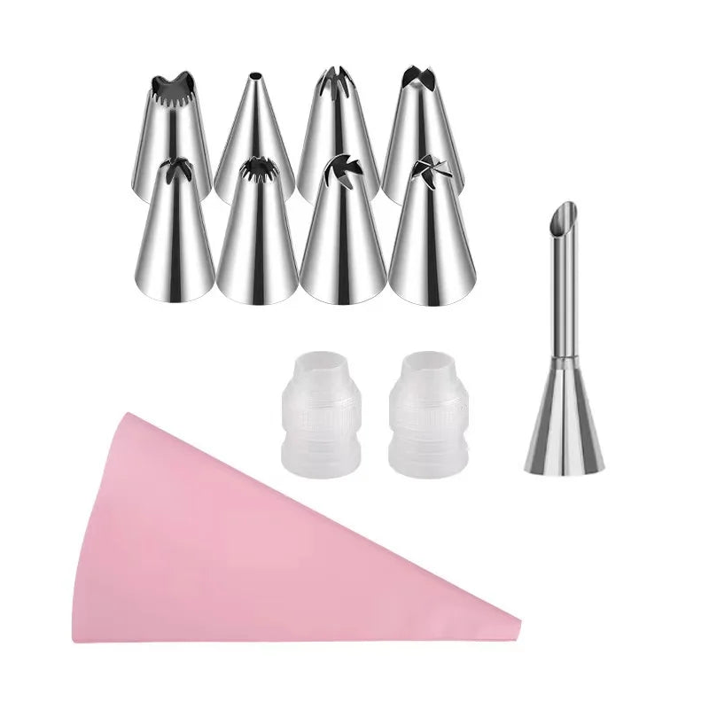 Silicone Piping Tip Set Cake Frosting Tips Stainless Steel Nozzles Spatula  DIY Baking Tools Accessory