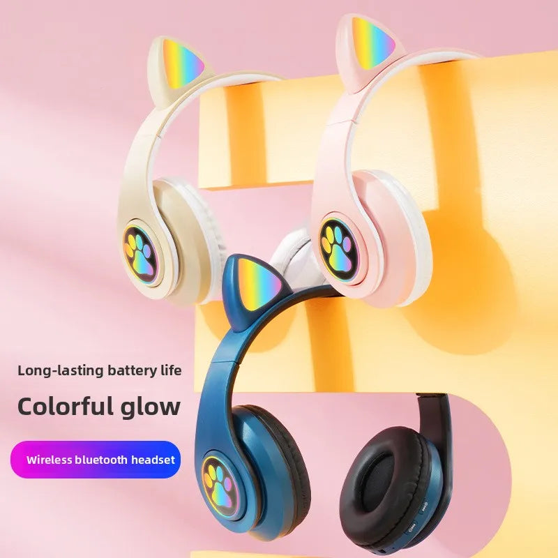 New arrival bluetooth ear head b39 cat ear luminous bluetooth ear head wearable foldable card mobile phone wireless headset neut