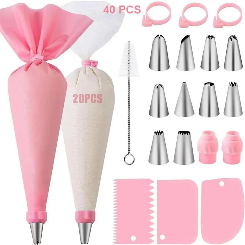 Silicone Piping Tip Set Cake Frosting Tips Stainless Steel Nozzles Spatula  DIY Baking Tools Accessory