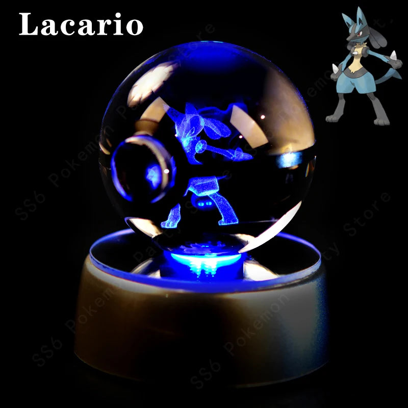 Pokemon Crystal Ball Pikachu Gengar Eevee Mewtwo Lacario Anime Game Pokeball Led Night Light Base Kids Birthday Gift Home Decor