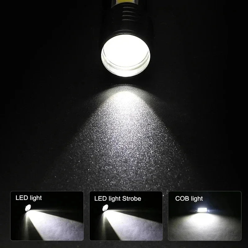 Mini LED Rechargeable Flashlight COB+XPE Zoomable Torch 3 Mode Built-in Battery Flashlight Outdoor Camping Emergency Lantern