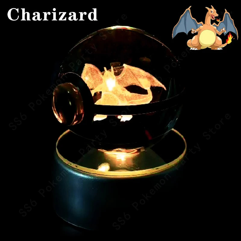 Pokemon Crystal Ball Pikachu Gengar Eevee Mewtwo Lacario Anime Game Pokeball Led Night Light Base Kids Birthday Gift Home Decor