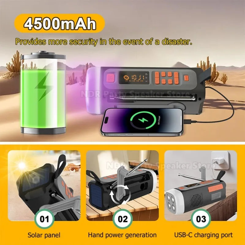 Disaster Prevention Hand-cranked Power Generation Radio Bluetooth Speakers Outdoor Emergency Survival Equipment Solar Charging