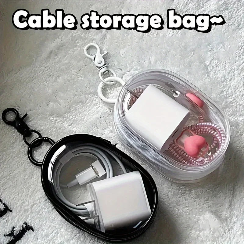 Portable Mini Clear Zipper Storage Bag With Keychain Makeup Brush Travel Cosmetics Organizer Case Cute Pvc Dustproof Bags Tool